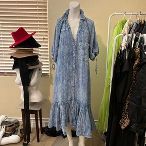 Free People detailed blue dress with pockets M
